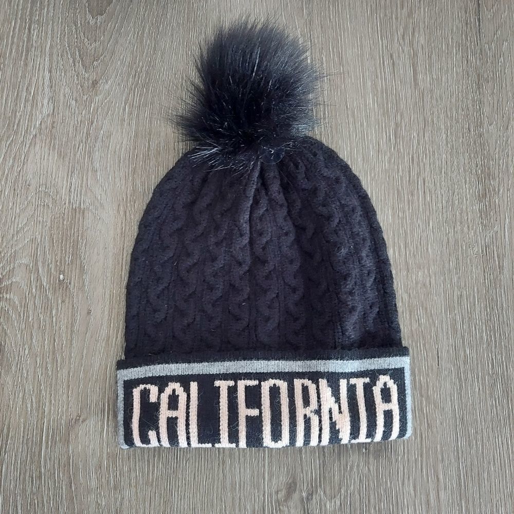 Robin Ruth California Black Knit Pom Pom Beanie